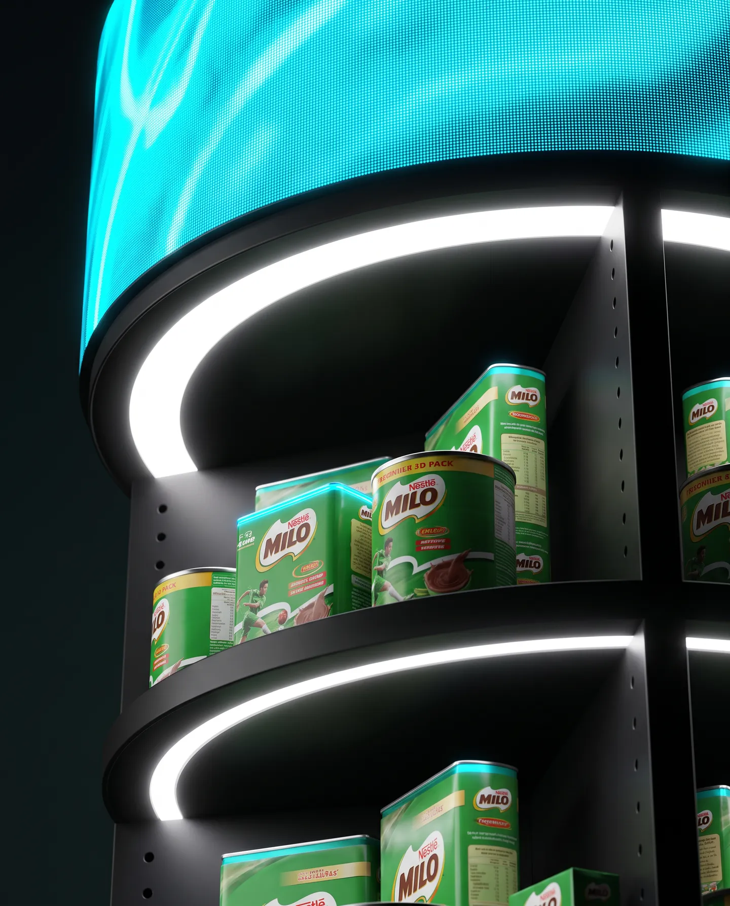 Halo ring and lit shelves with product