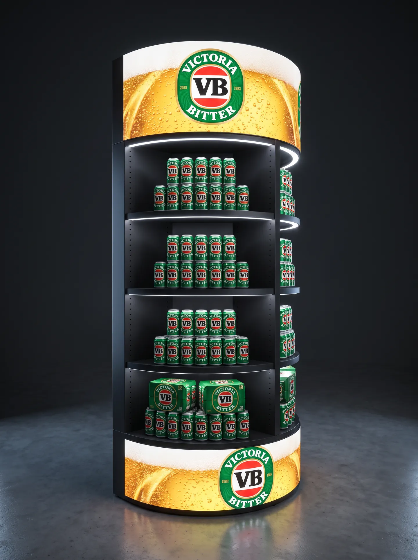 Halo 360 full tower with a beer campaign wrapped around both LED bands
